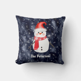Jul Snögubbe om Mörk blått snöbakgrund Kudde