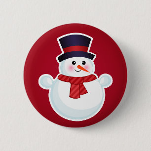 Jul Snögubbe på Röda bakgrunden Knapp