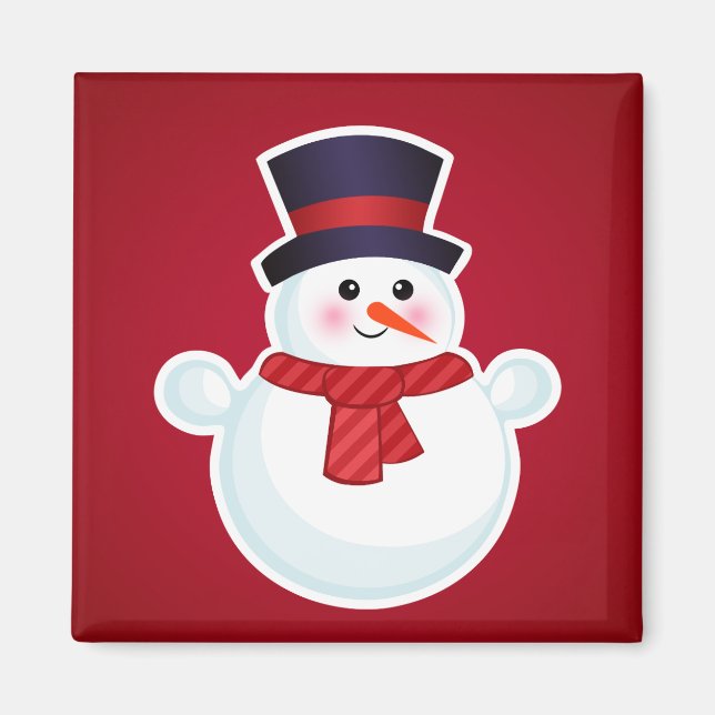 Jul Snögubbe på Röda bakgrunden Magnet (Framsidan)