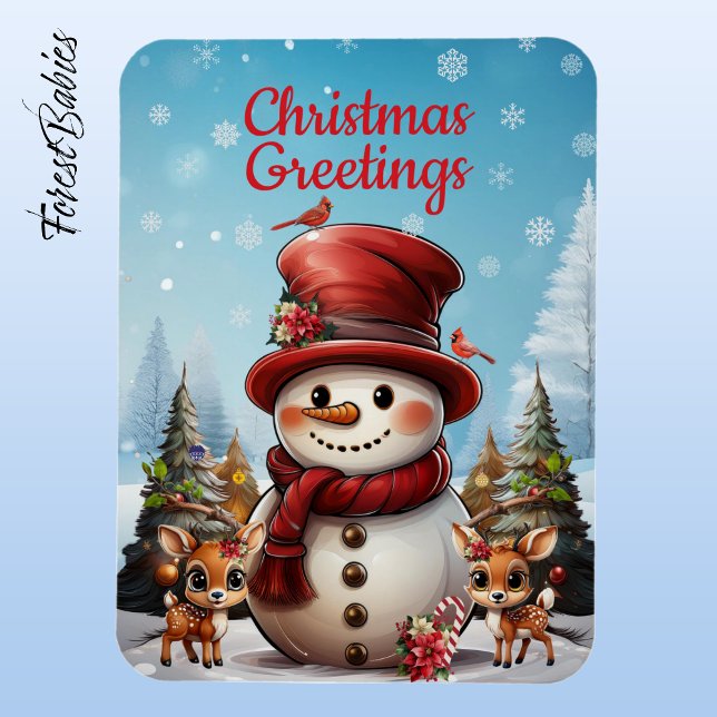 Jul Snögubbe, Rener Julafton Helgdag ☃️ 🦌 🎄 Magnet (Cute Deer Holiday Season Snowman Xmas Reindeer Snowy Christmas Tree Snow Village Doe Magnet Fawn☃️🦌)