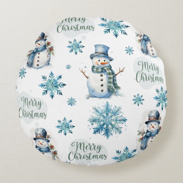 Jul Snögubbe Rund Kudde (Framsidan)
