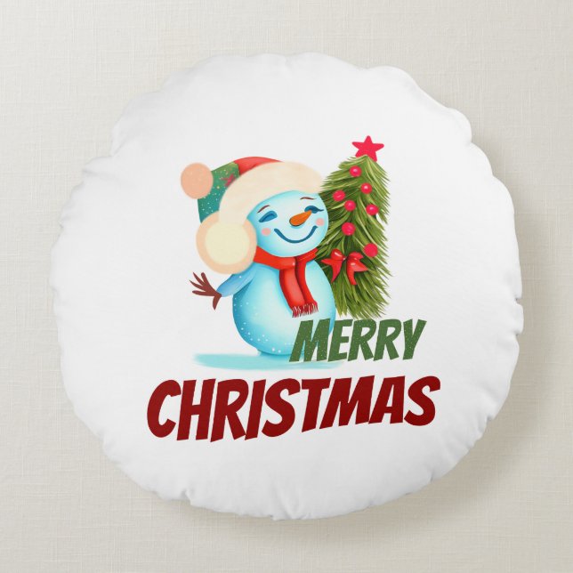 Jul snögubbe rund kudde (Framsidan)