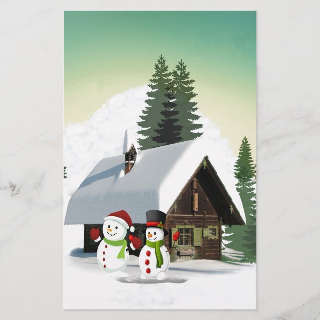 Jul Snögubbe Scene Brevpapper (Framsida)