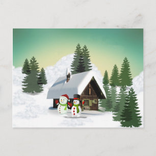 Jul Snögubbe Scene Helg Vykort