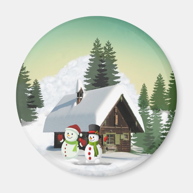 Jul Snögubbe Scene Magnet (Framsidan)