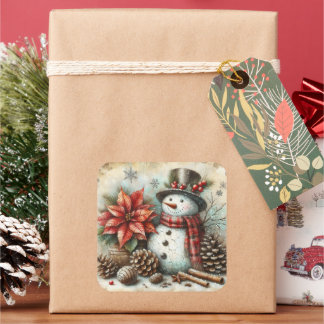 Jul Snögubbe Stickers Fyrkantigt Klistermärke