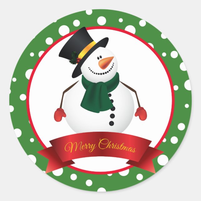 Jul Snögubbe Stickers Runt Klistermärke (Framsida)