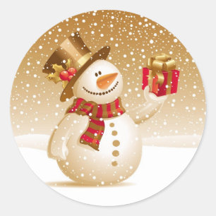 Jul Snögubbe Stickers Runt Klistermärke