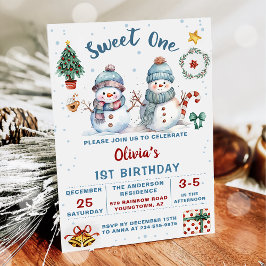 Jul Snögubbe Sweet En Helgdag 1:a födelsedag Inbjudningar