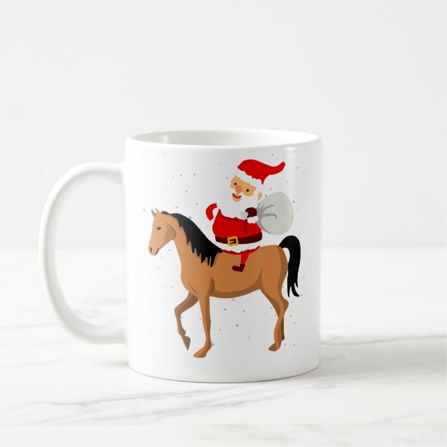 Jul Snöig Tomte Ridande Häst Xmas Fult Kaffemugg (Vänster)
