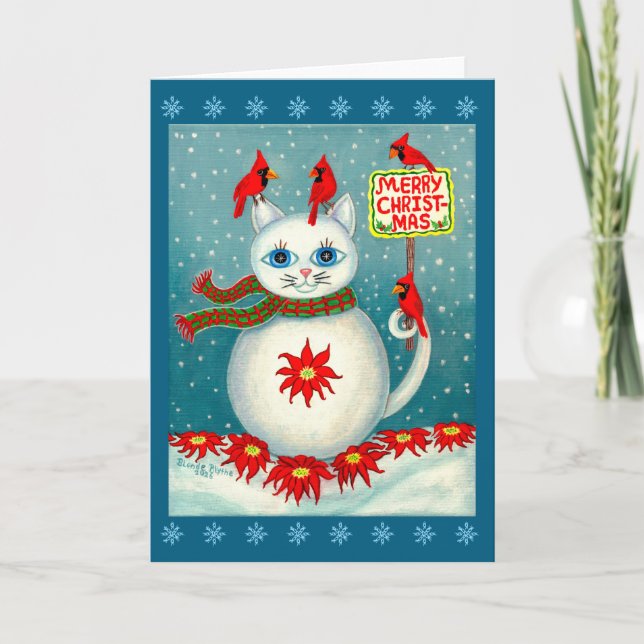 Jul Snökatt Kardinalfågel Snöman Julstjärna Kort (Framsida)