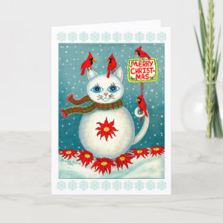 Jul Snökatt Kardinalfågel Snöman Julstjärna Kort