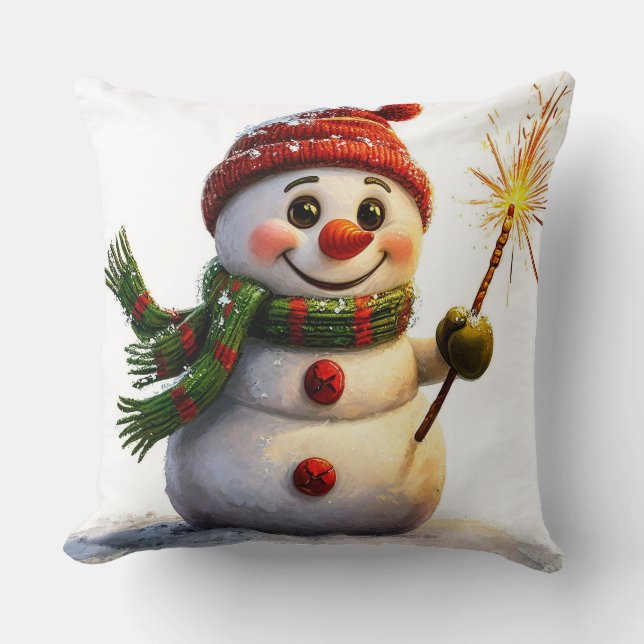 Jul snöman mysig heminredning kudde (Framsida)