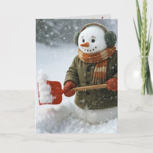 Jul Snöman Skopar Snö Kort (Framsida)