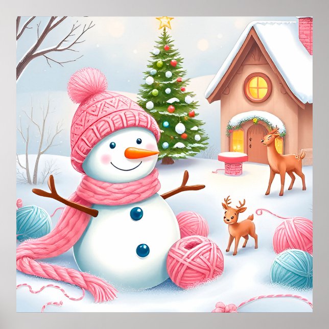 Jul Snömann Väggdekoration För Vinter Poster (Framsidan)
