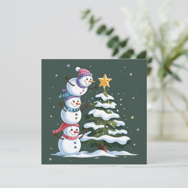 Jul Snömannen Älskare Träd Xmas Vinterfest Julkort (Stående Fram)