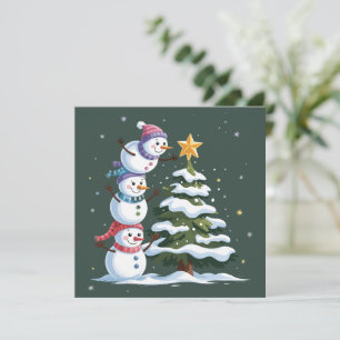 Jul Snömannen Älskare Träd Xmas Vinterfest Julkort