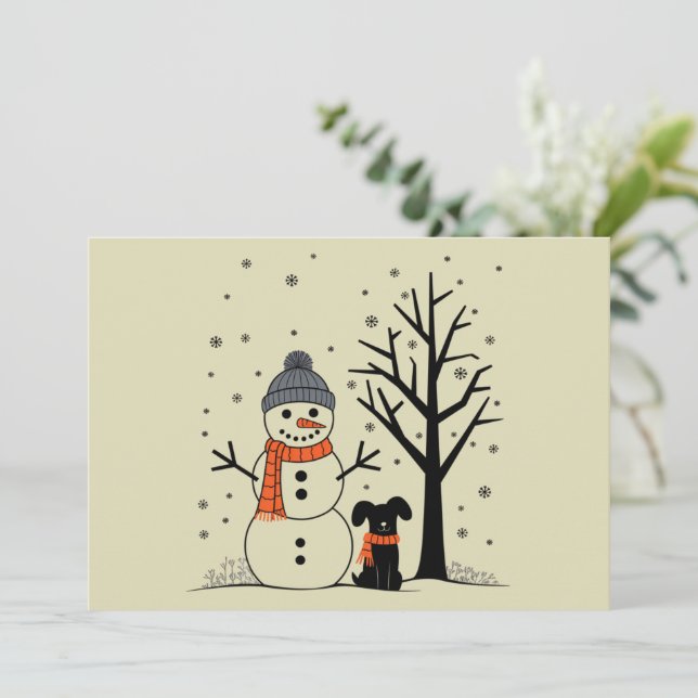 Jul Snömannen Xmas Hund Vinter Julkort (Stående Fram)