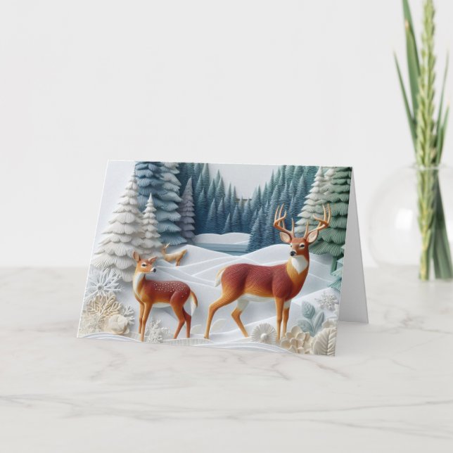 Jul snöscen med hjort julkort  helgkort (Framsida)