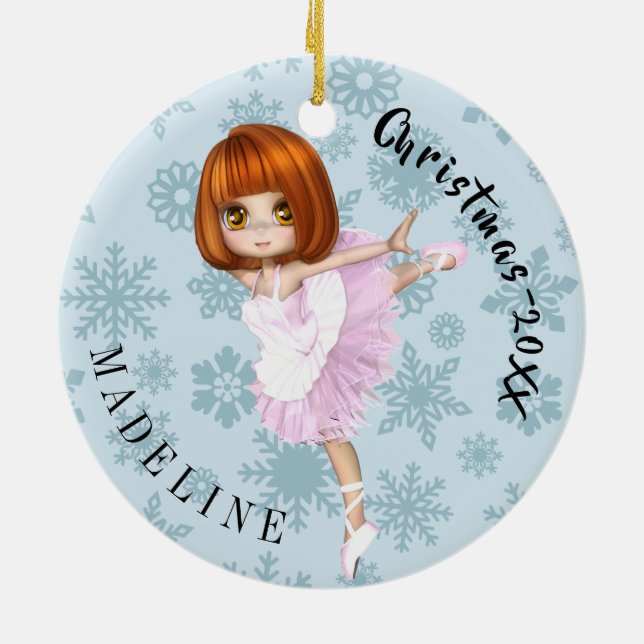 Jul Snowflake Cute Ballerina Photo Blue Julgransprydnad Keramik (Baksidan)
