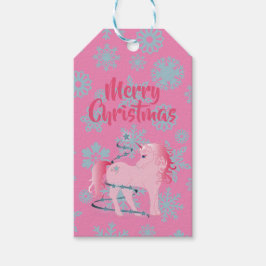 Jul Snowflake Cute Rosa Unicorn Presentetikett