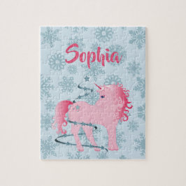 Jul Snowflake Cute Unicorn Blue Rosa Pussel