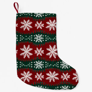 Jul Snowflake Faux Knkunnig Red Grönt Mönster Liten Julstrumpa