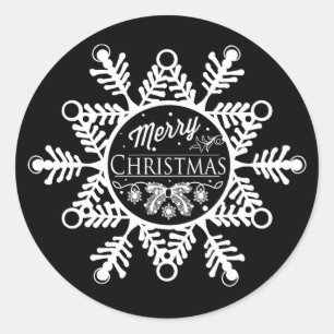 Jul Snowflake   Helgdag Stickers Black Runt Klistermärke
