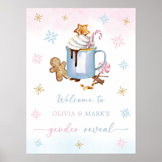 Jul Snowflake Hett Cocoa Gender Reveal Poster (Framsidan)