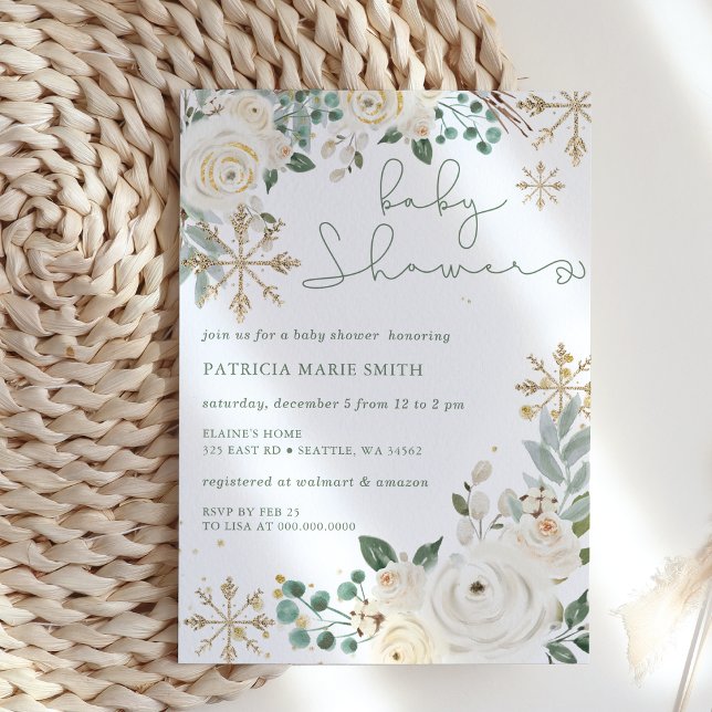 Jul Snowflake Könsneutrala babyskor Inbjudningar (Christmas Snowflake Gender neutral Baby Shower Invitation)