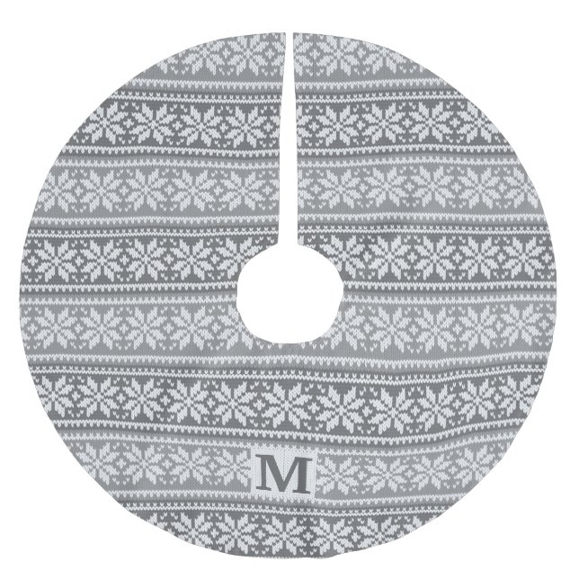 Jul Snowflake Monogram Grått Sticka Sweater Julgransmatta Borstad Polyester (Framsidan)