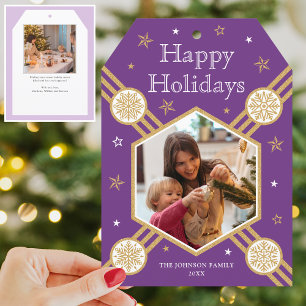 Jul Snowflake Photo Namn Lila Flat Märkre Julkort