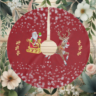 Jul Snowflake Santa Ho Ho Ho Reindeer Sleigh Julgransmatta Borstad Polyester