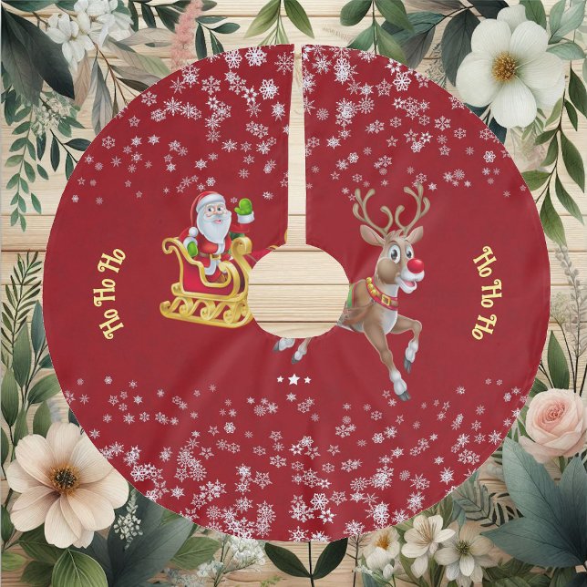 Jul Snowflake Santa Ho Ho Ho Reindeer Sleigh Julgransmatta Borstad Polyester (Christmas Snowflake Santa Ho Ho Ho Reindeer Sleigh Brushed Polyester Tree Skirt)