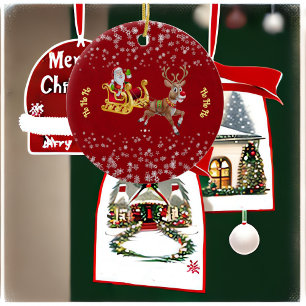 Jul Snowflake Santa Ho Ho Ho Reindeer Sleigh Julgransprydnad Keramik