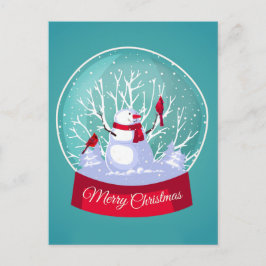 Jul Snowglobe Snögubbe Kardinalrödfåglar Vykort