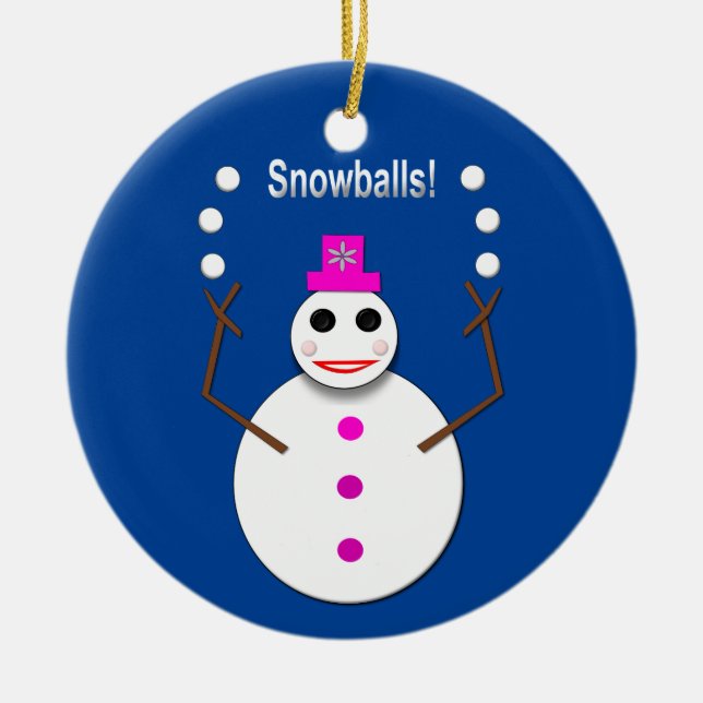 Jul SnowLady Juggling Snowbony Funny Julgransprydnad Keramik (Framsidan)