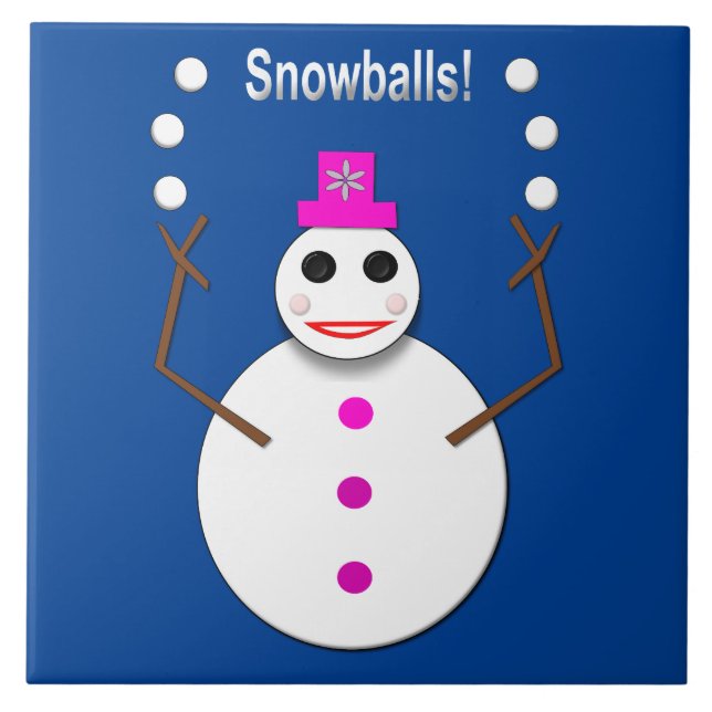 Jul SnowLady Juggling Snowbony Funny Kakelplatta (Framsidan)