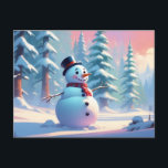 Jul Snowman i vinterskogen Vykort<br><div class="desc">Cute snögubbe</div>