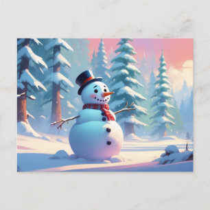 Jul Snowman i vinterskogen Vykort