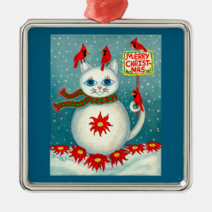 Jul Snowscat Kardinalfågel Snöman Julstjärna Julgransprydnad Metall