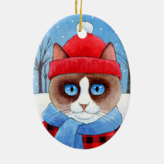 Jul Snowshow eller Ragdoll kattprydnad Julgransprydnad Keramik