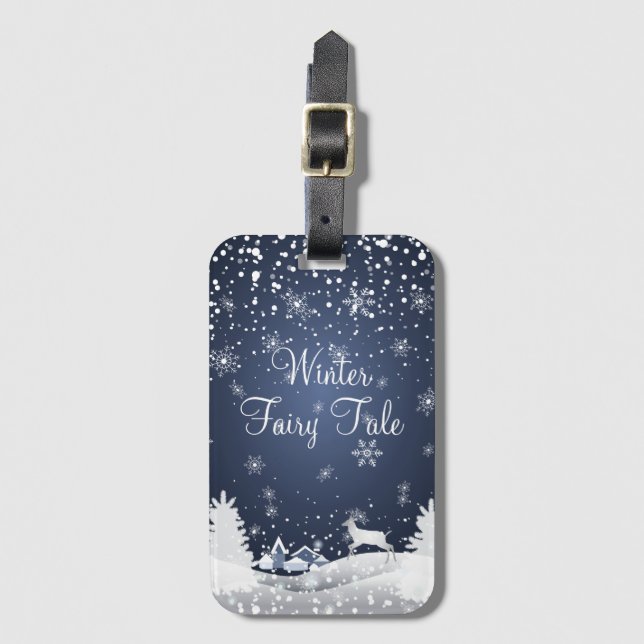 Jul Snowy Fairy Tale Fantasy Forest Bagagebricka (Framsida vertikal)