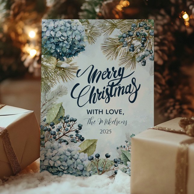 Jul Snowy Gräs Hydrangea Julkort (Skapare uppladdad)