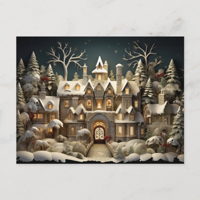 Jul Snowy Manor Storybook Wonderland Helg Vykort (Framsida)