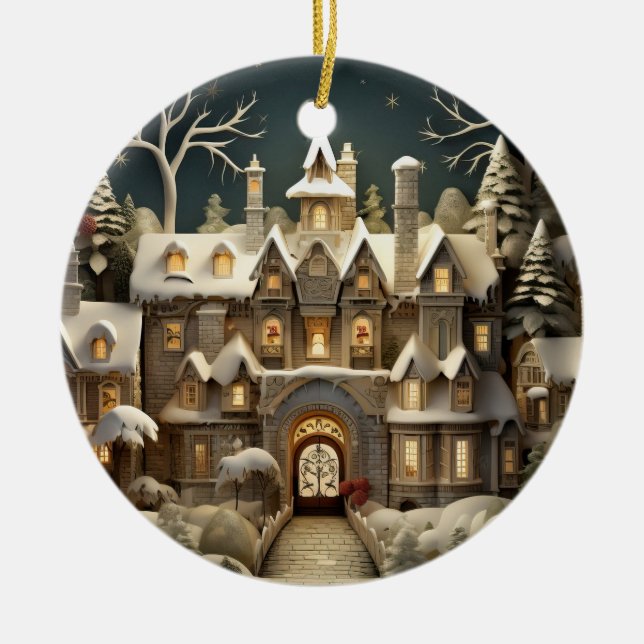 Jul Snowy Manor Storybook Wonderland Julgransprydnad Keramik (Framsidan)