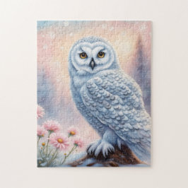 Jul Snowy Uggla, rosa blommor. Pussel