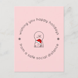 Jul Social Avstånd Cute Funny Cat Monogram Vykort