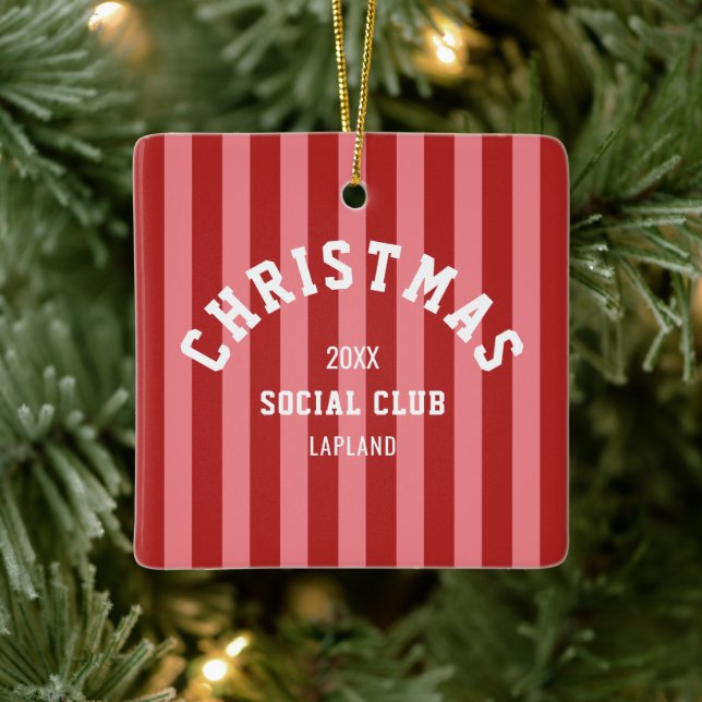 Jul Social Klubb Red Rosa Candy Rand Julgransprydnad Keramik (Träd)
