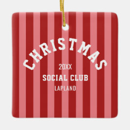 Jul Social Klubb Red Rosa Candy Rand Julgransprydnad Keramik